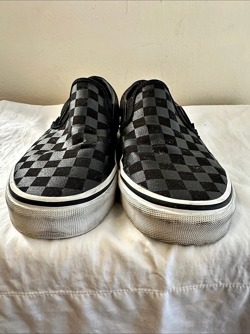 Vans Classic Slip-On Checkerboard Sneakers Black & Black US 8.5 Women - Picture 2 of 7